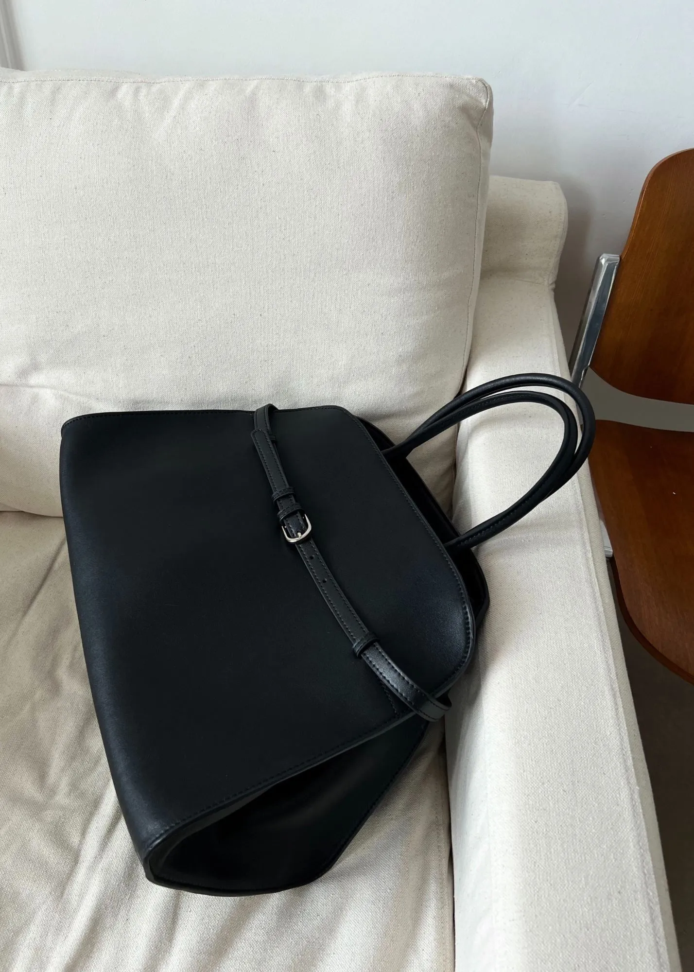 Belted Buckle Genuine Leather Top Handle Tote Bag
