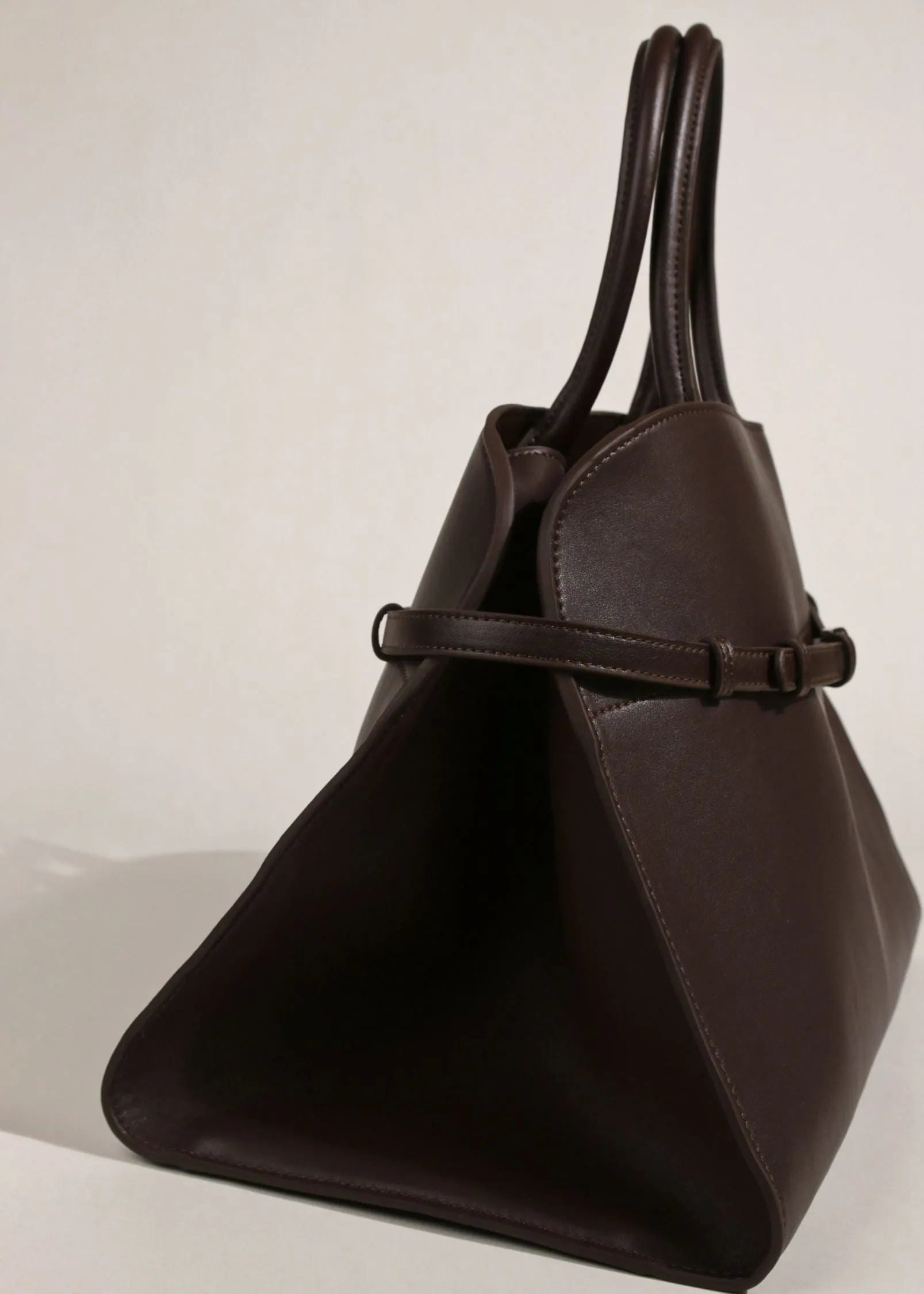 Belted Buckle Genuine Leather Top Handle Tote Bag