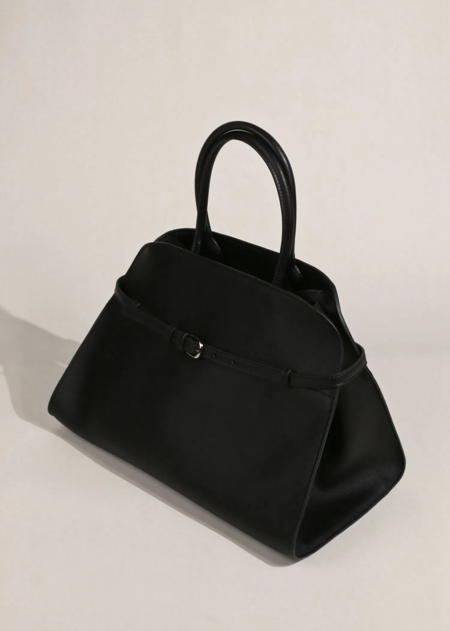 Belted Buckle Genuine Leather Top Handle Tote Bag