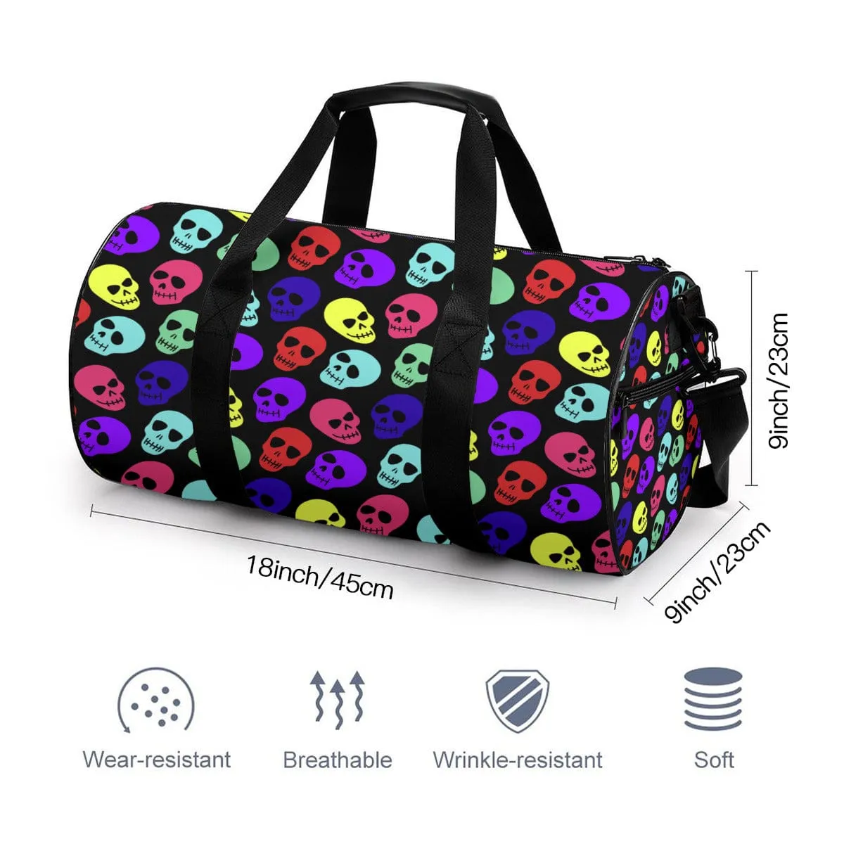 Coloful Skulls Pattern Round Sports Bag