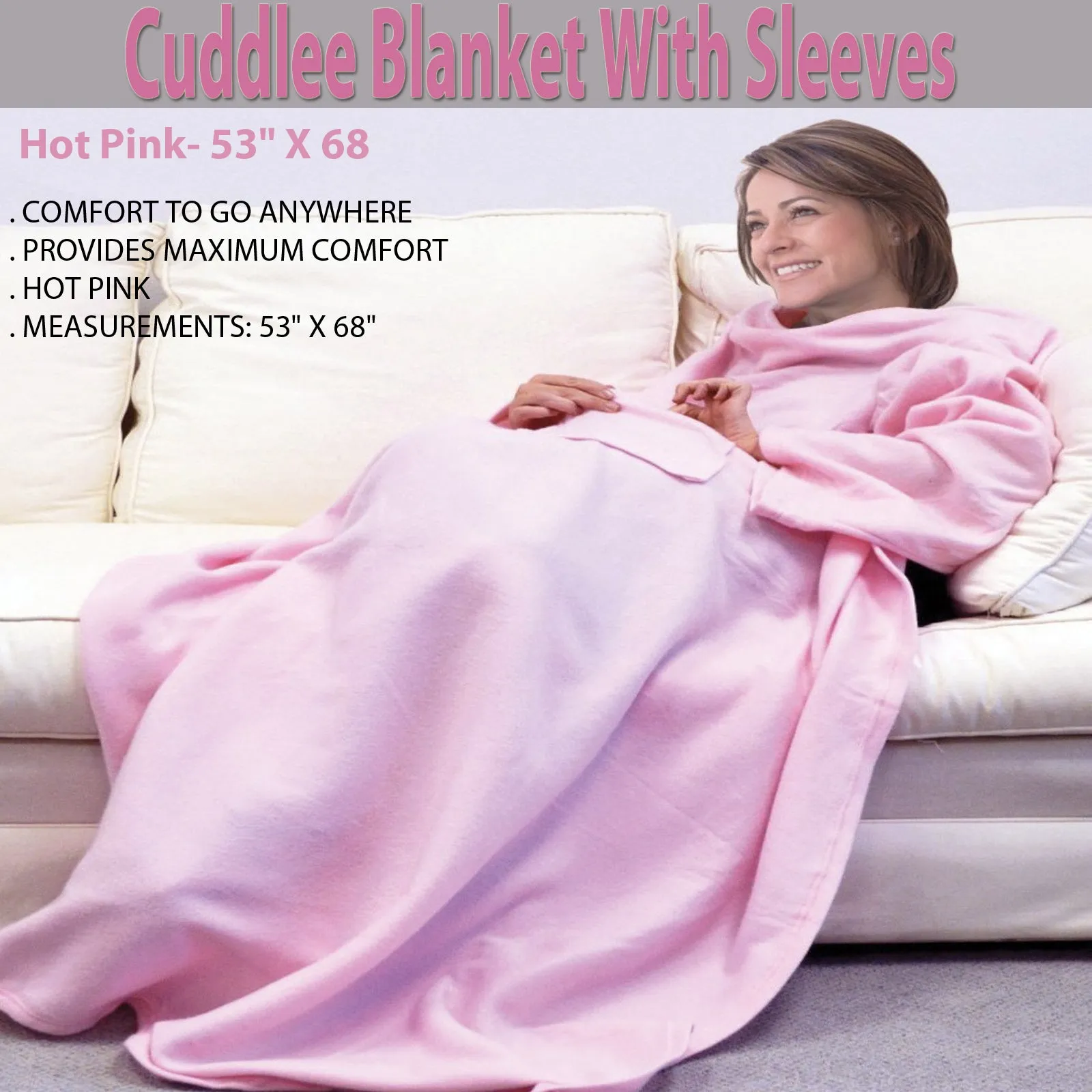Cuddlee Blanket With Sleeves- Fleece Blanket (Hot Pink)