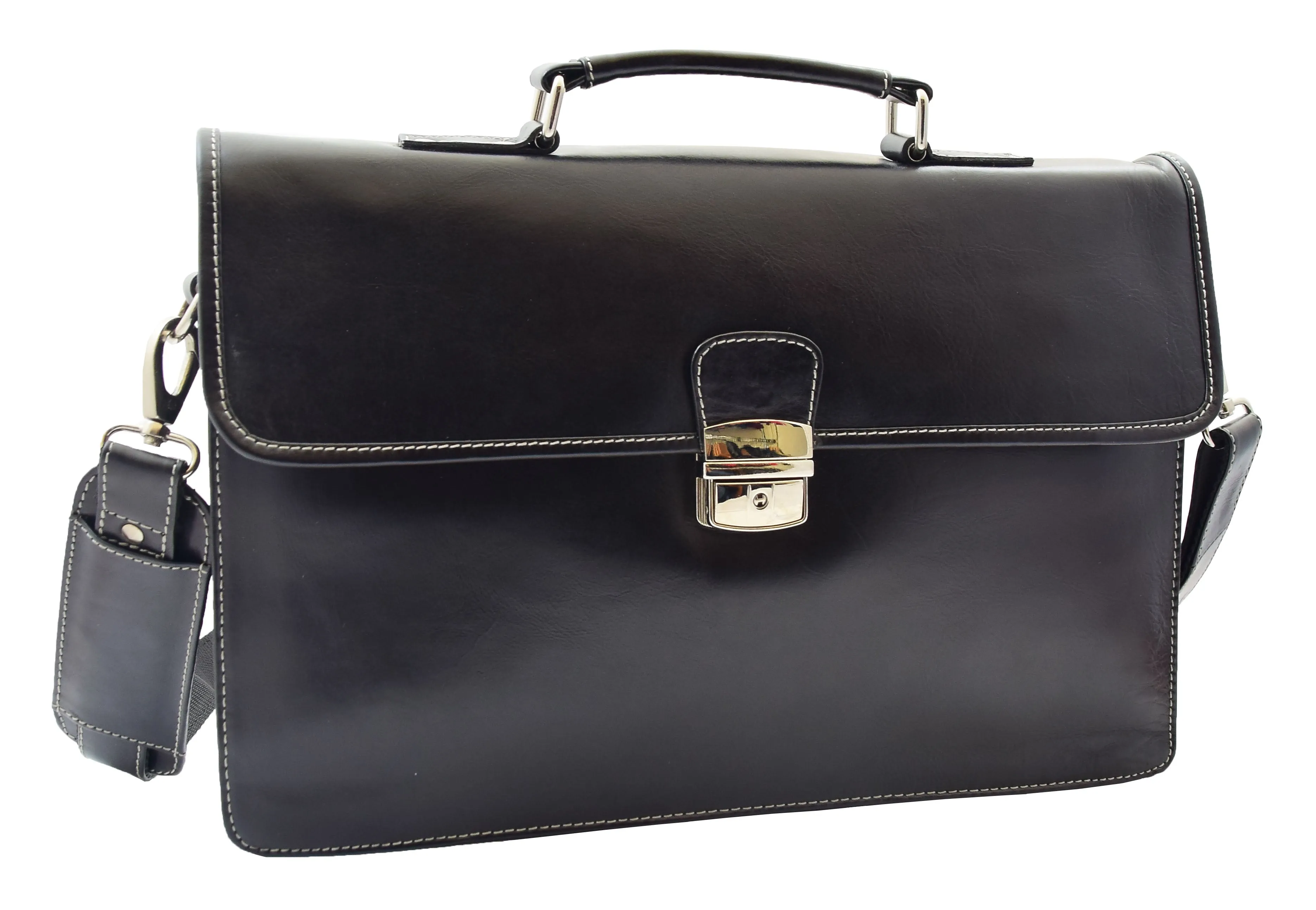 DR321 Men's Leather Slimline Organiser Briefcase Black