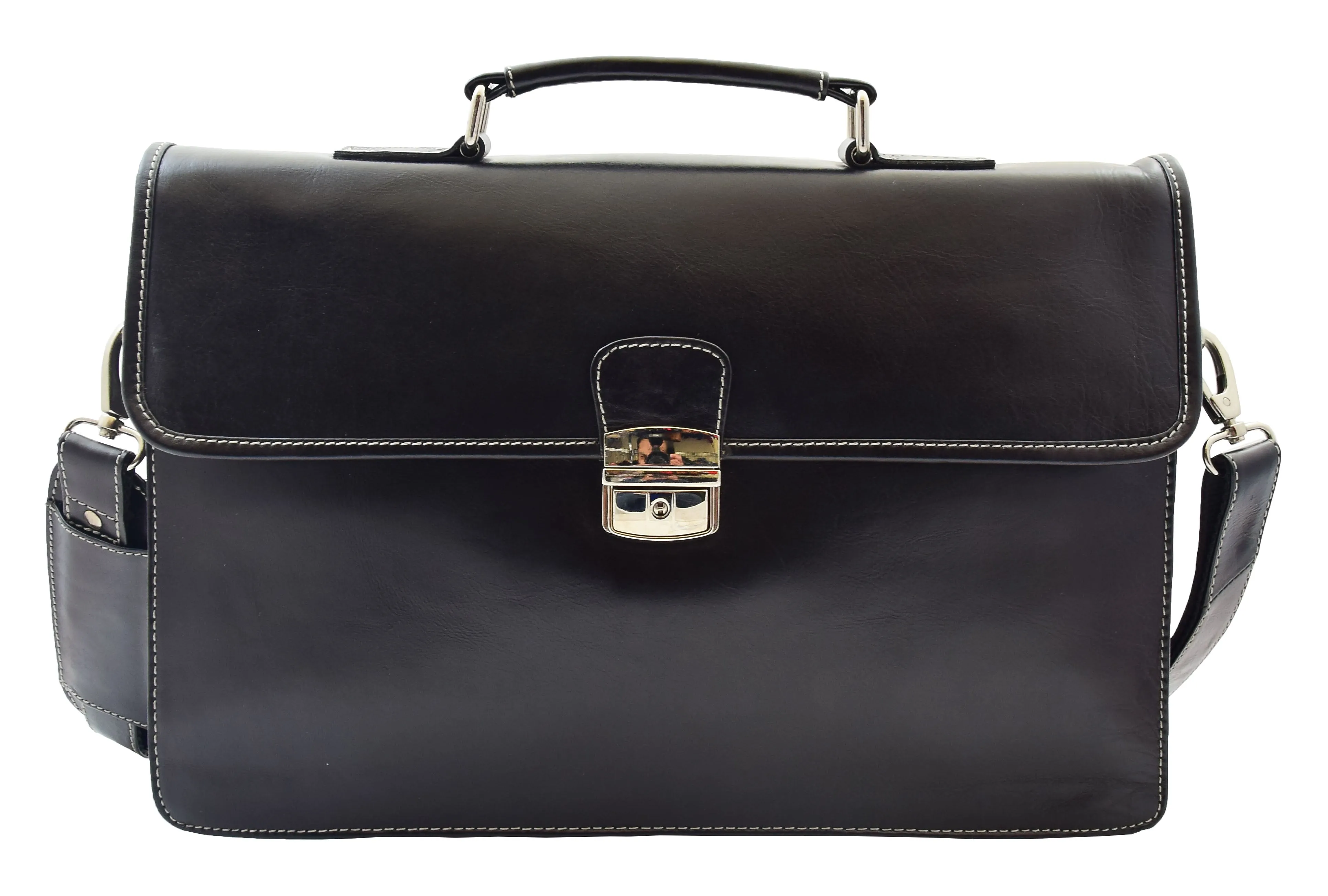 DR321 Men's Leather Slimline Organiser Briefcase Black