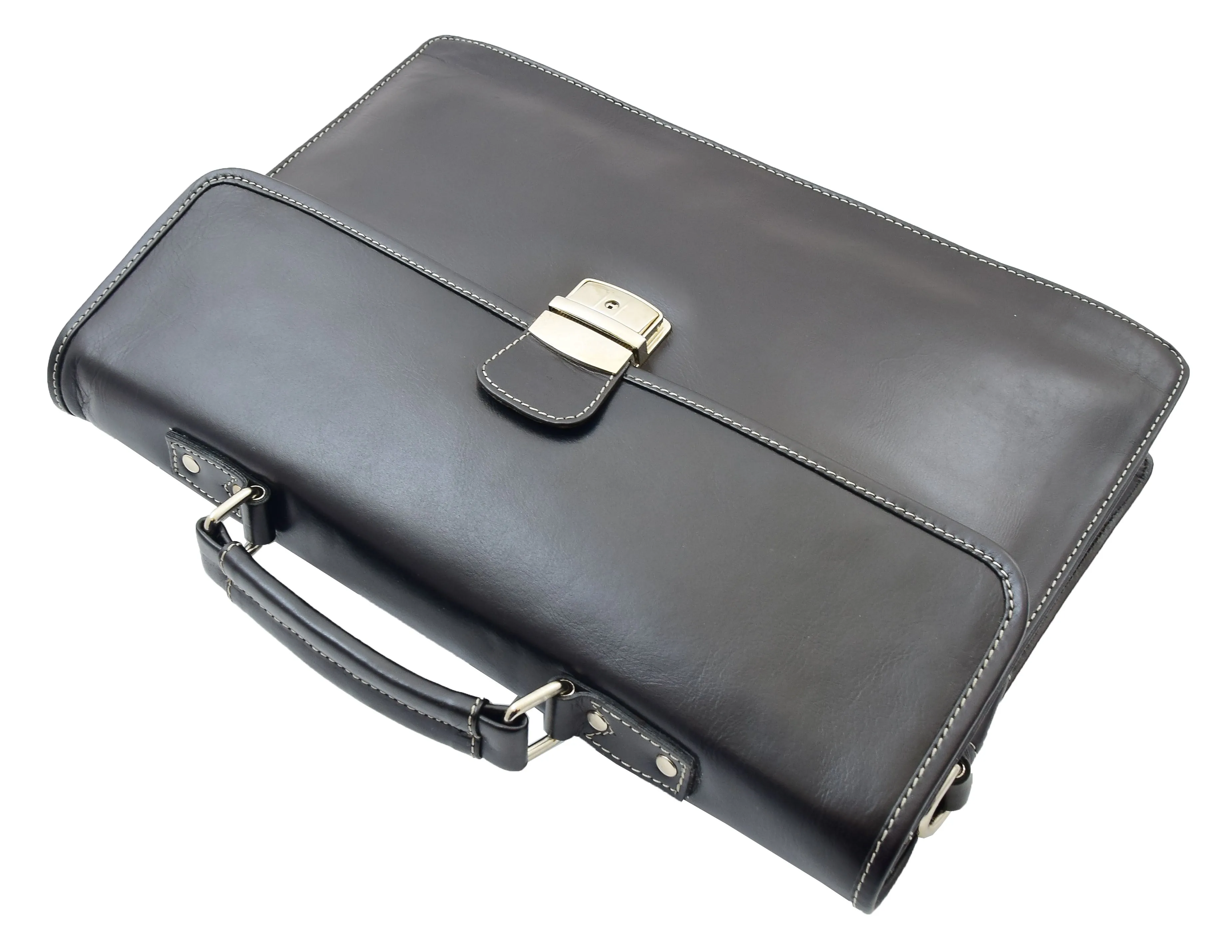 DR321 Men's Leather Slimline Organiser Briefcase Black