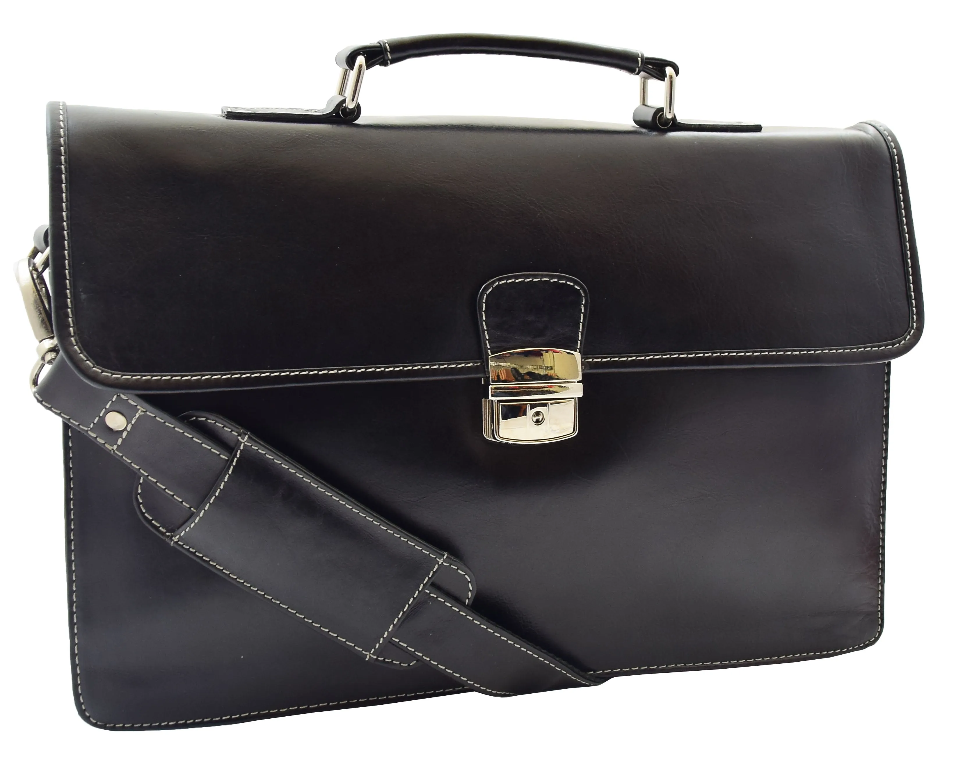 DR321 Men's Leather Slimline Organiser Briefcase Black