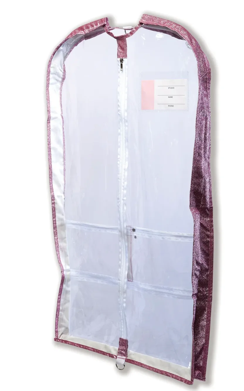 Glitter Pink Clear Garment Bag