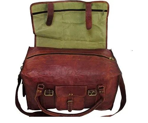 HLC 21" Mens Retro Style Carry on Luggage Flap Duffel Leather Duffel Bag