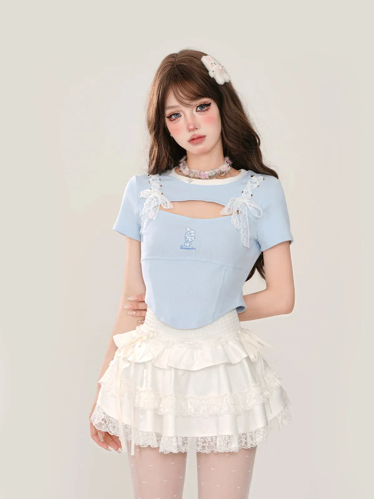 Lace Blue Top Slim Open