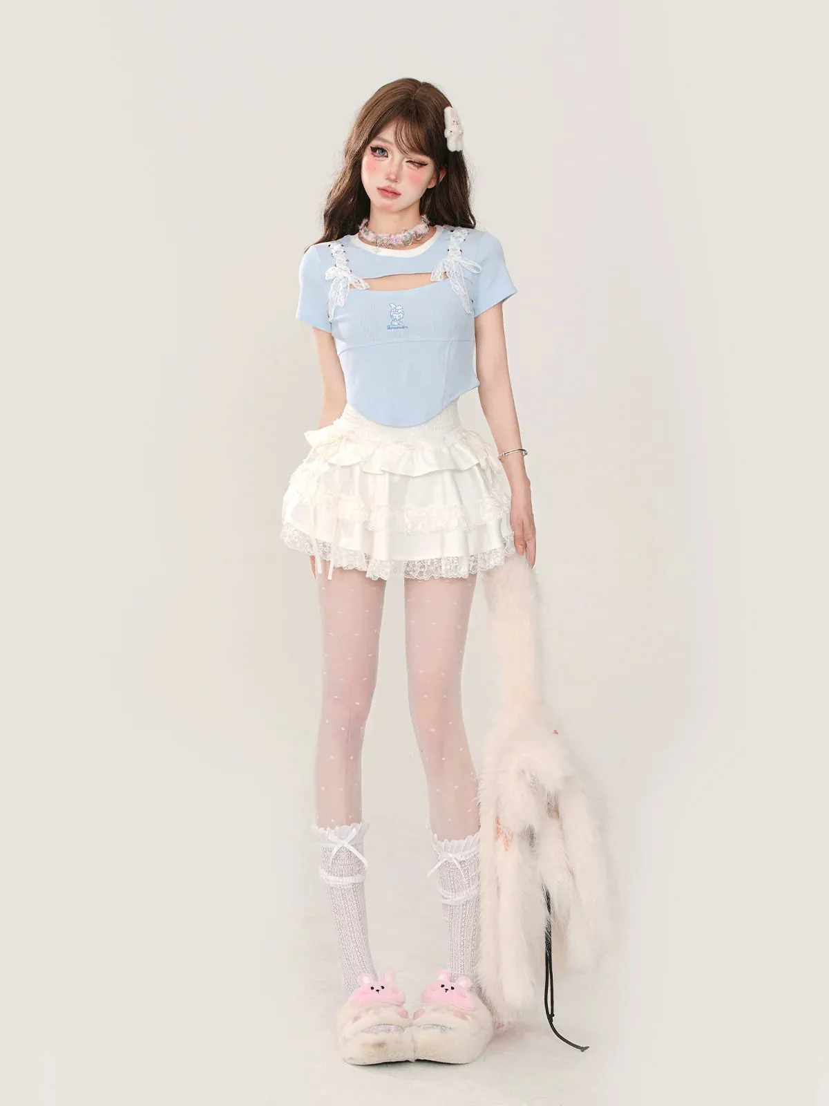 Lace Blue Top Slim Open
