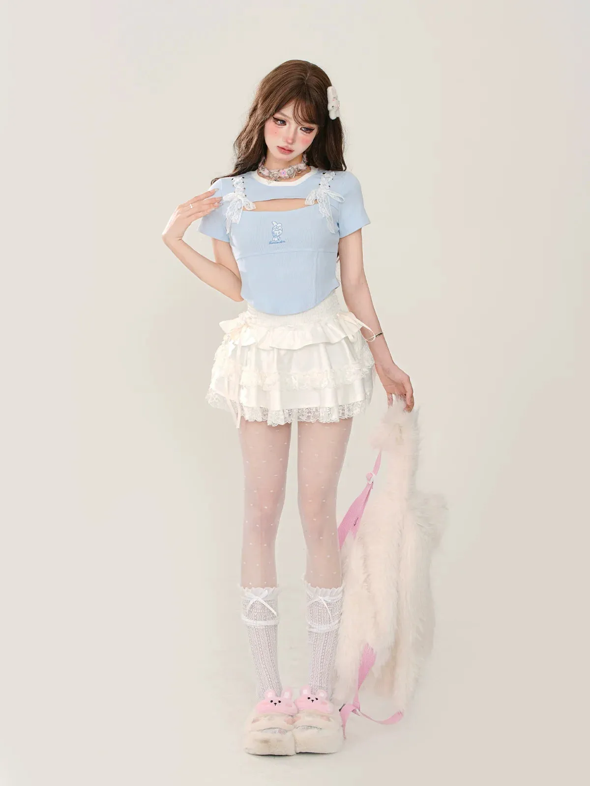 Lace Blue Top Slim Open