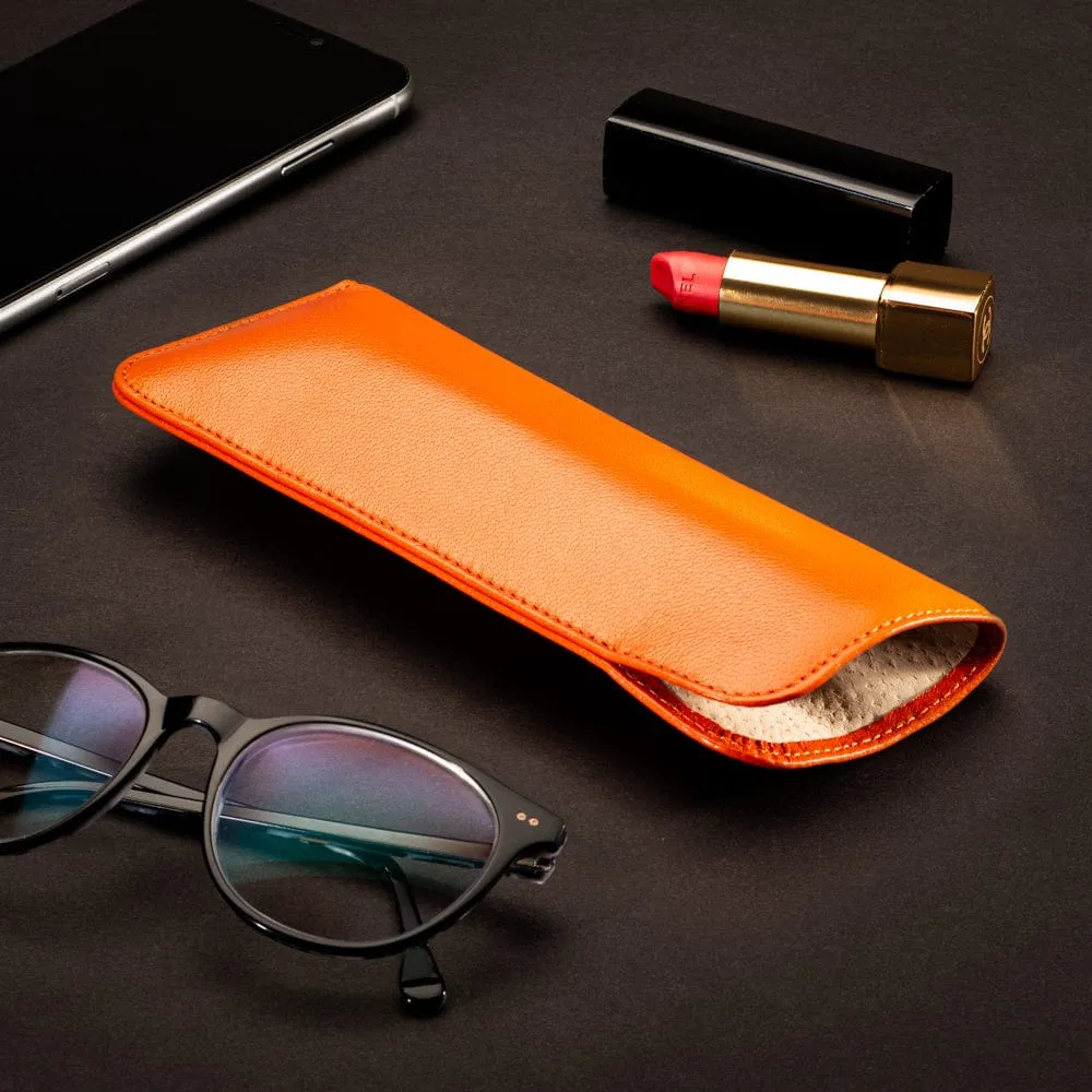 Large Leather Glasses Case - Soft Orange