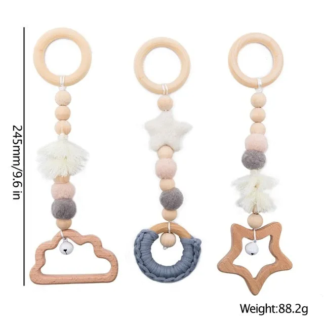 Let's Make Baby Gym Wood Crochet Star Bell Unicorn Beech Wood Teething Toys Play Gym Set Baby Shower Gift Toys For Newborn 1 Set