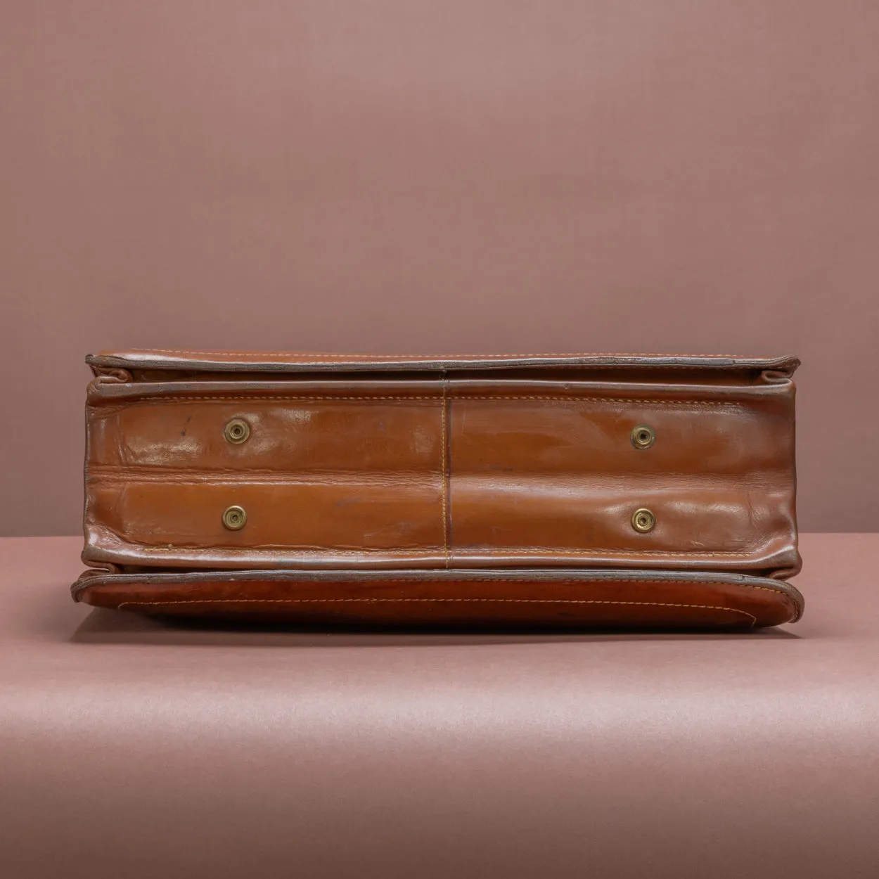 Mid Tan Leather Top Frame Briefcase