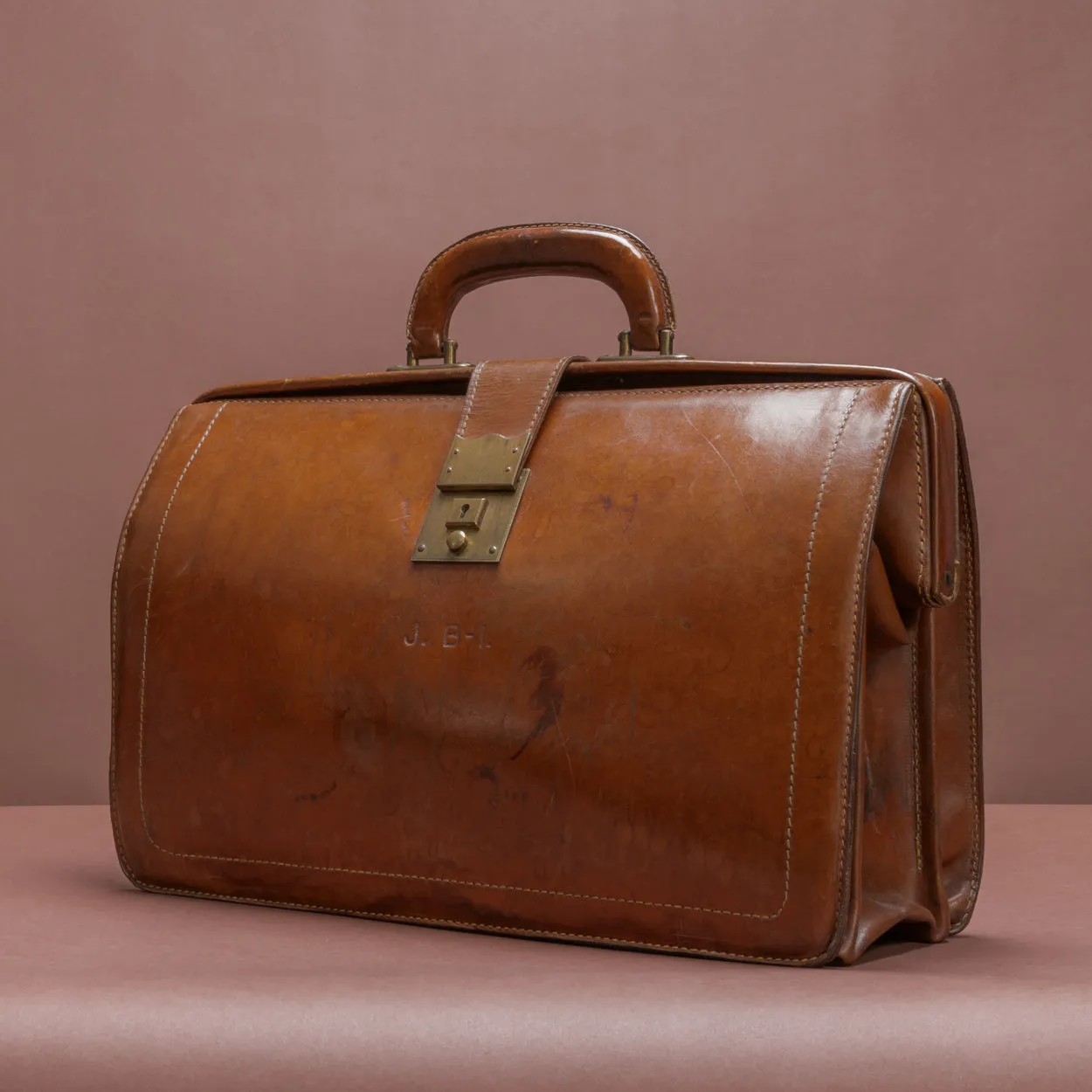 Mid Tan Leather Top Frame Briefcase