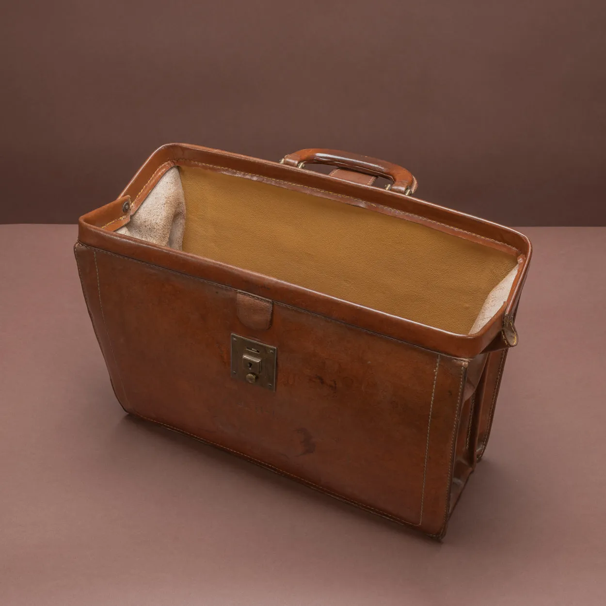 Mid Tan Leather Top Frame Briefcase