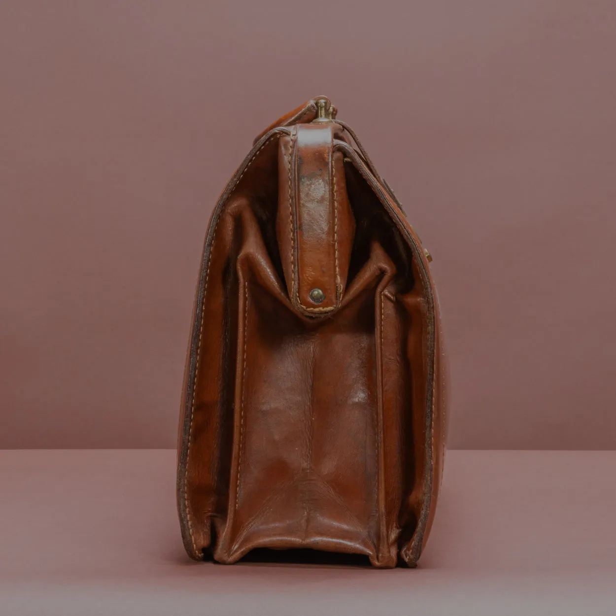 Mid Tan Leather Top Frame Briefcase
