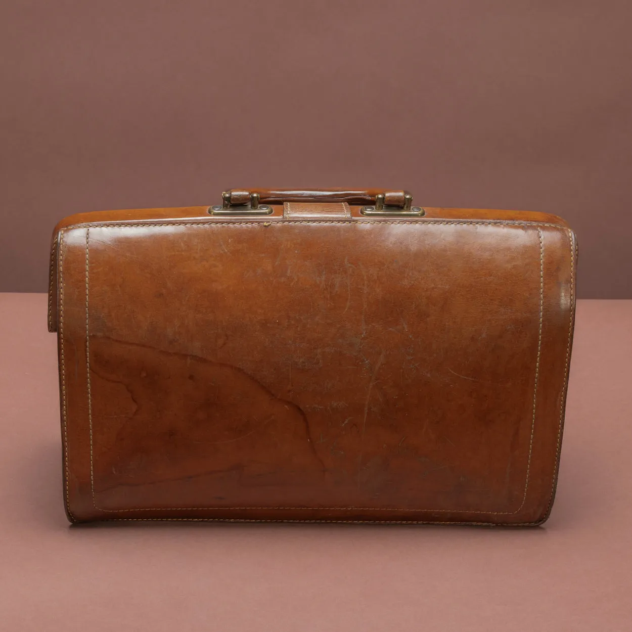 Mid Tan Leather Top Frame Briefcase