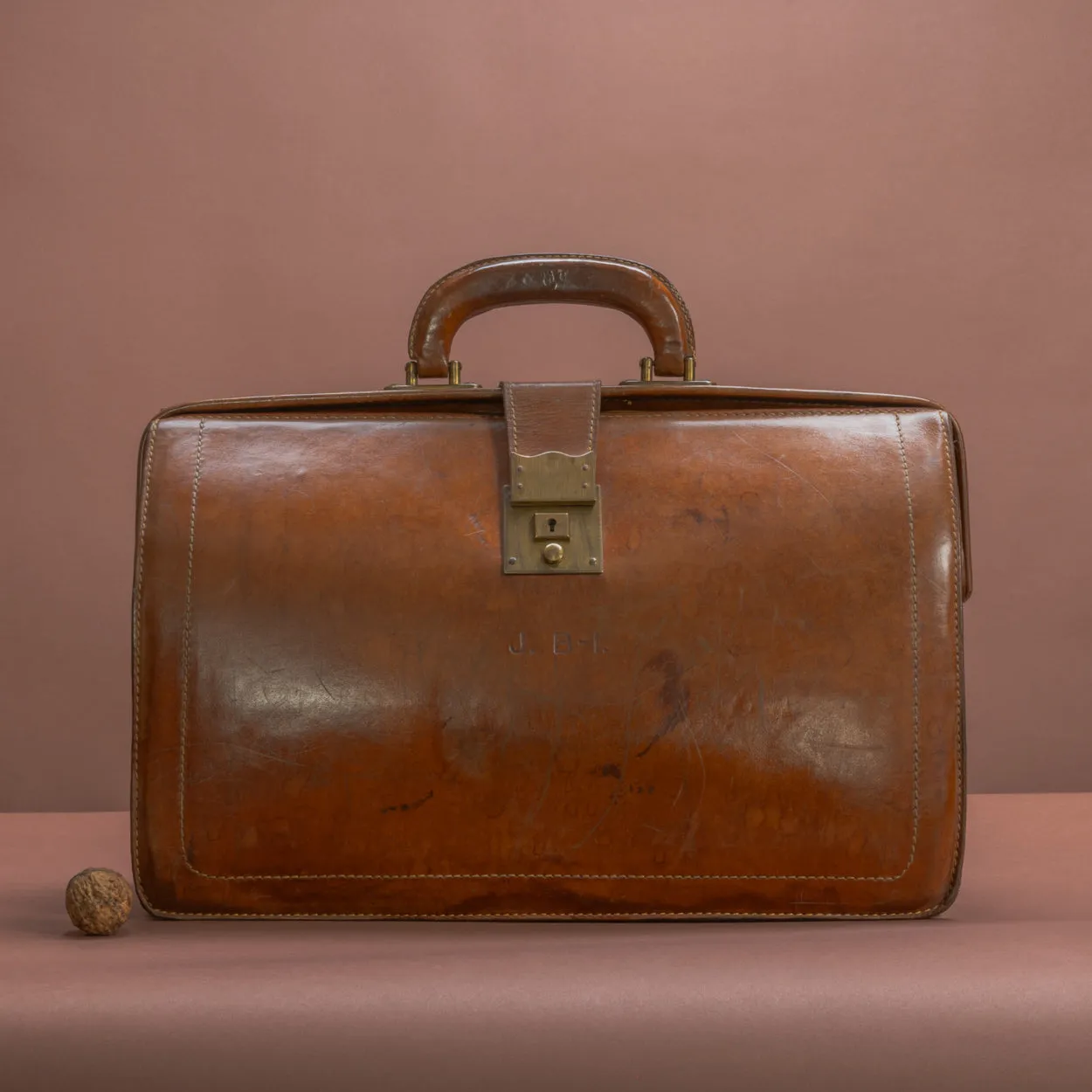 Mid Tan Leather Top Frame Briefcase