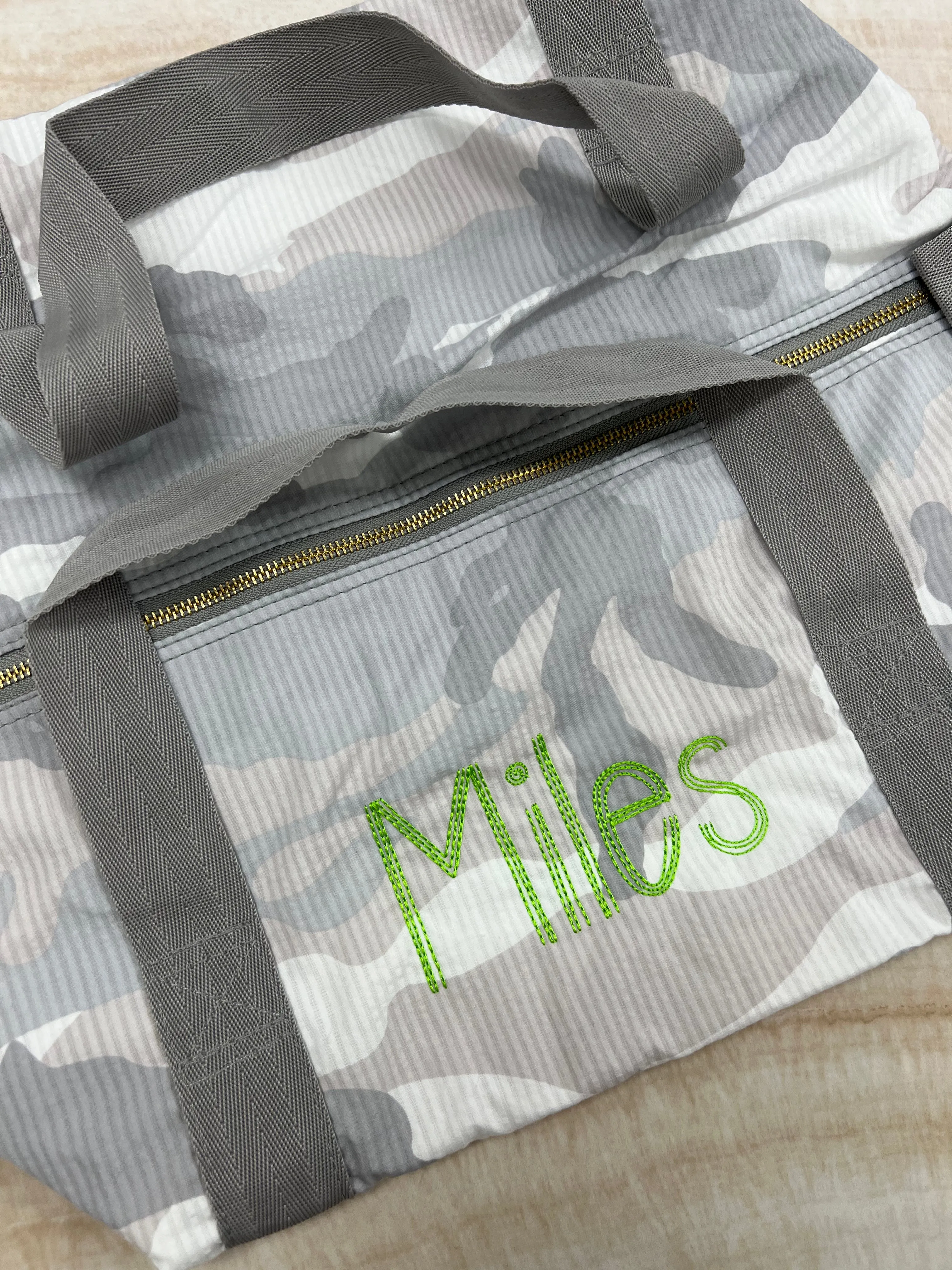 Personalized Seersucker Snow Camo Duffel Bag