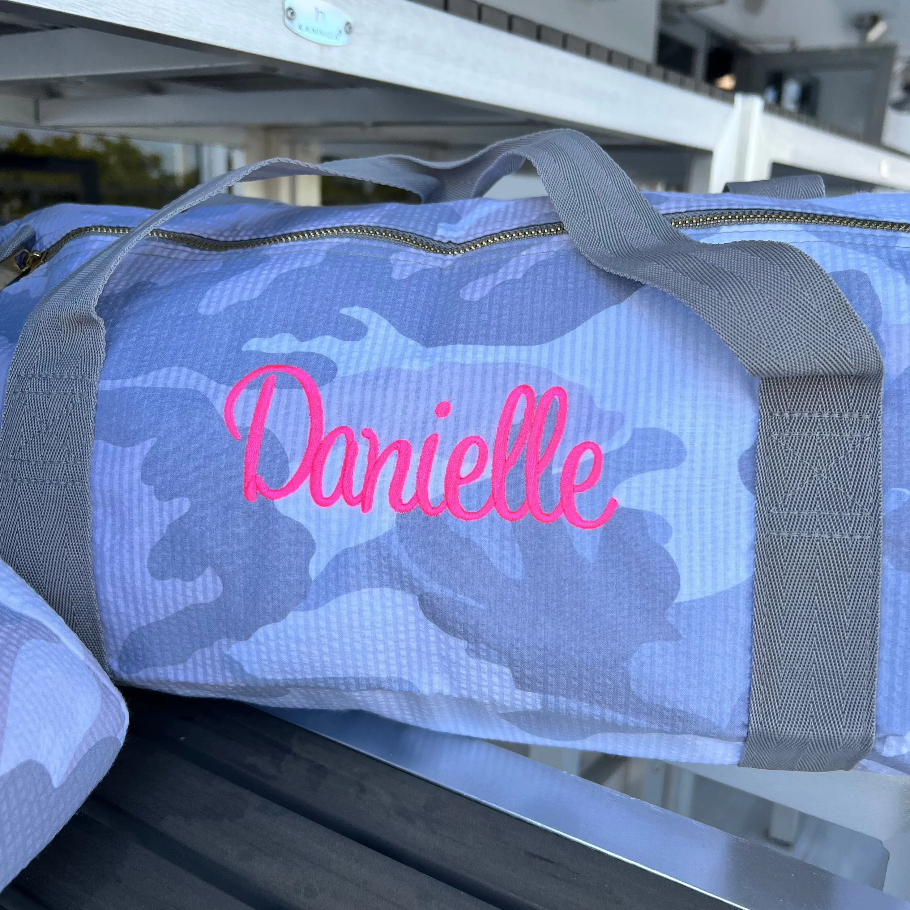 Personalized Seersucker Snow Camo Duffel Bag