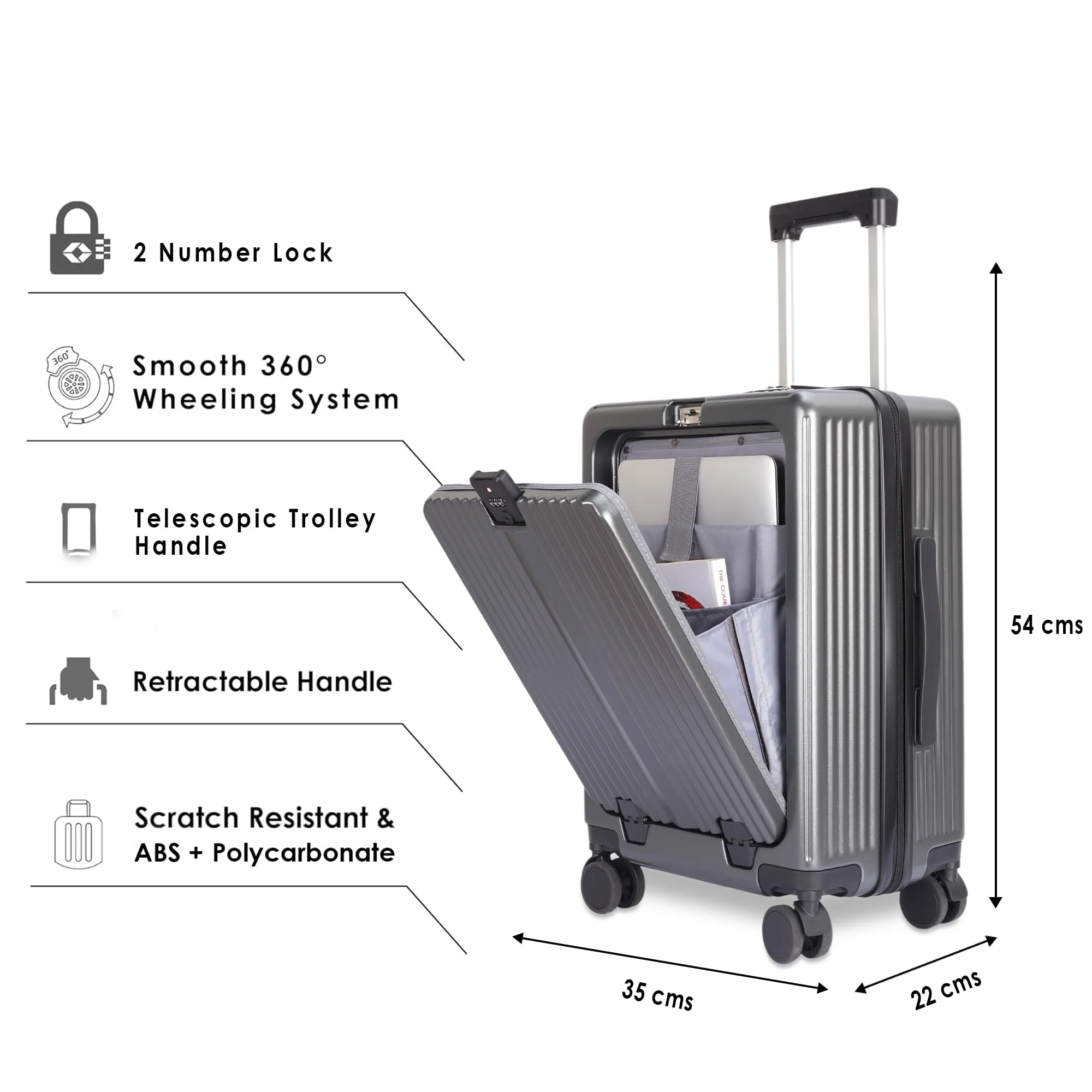 THE CLOWNFISH Trolley Bags for Travel | ABS and Polycarbonate Suitcase | Hard Sided Cabin Luggage Bag with 8 Silent Wheels for Travel