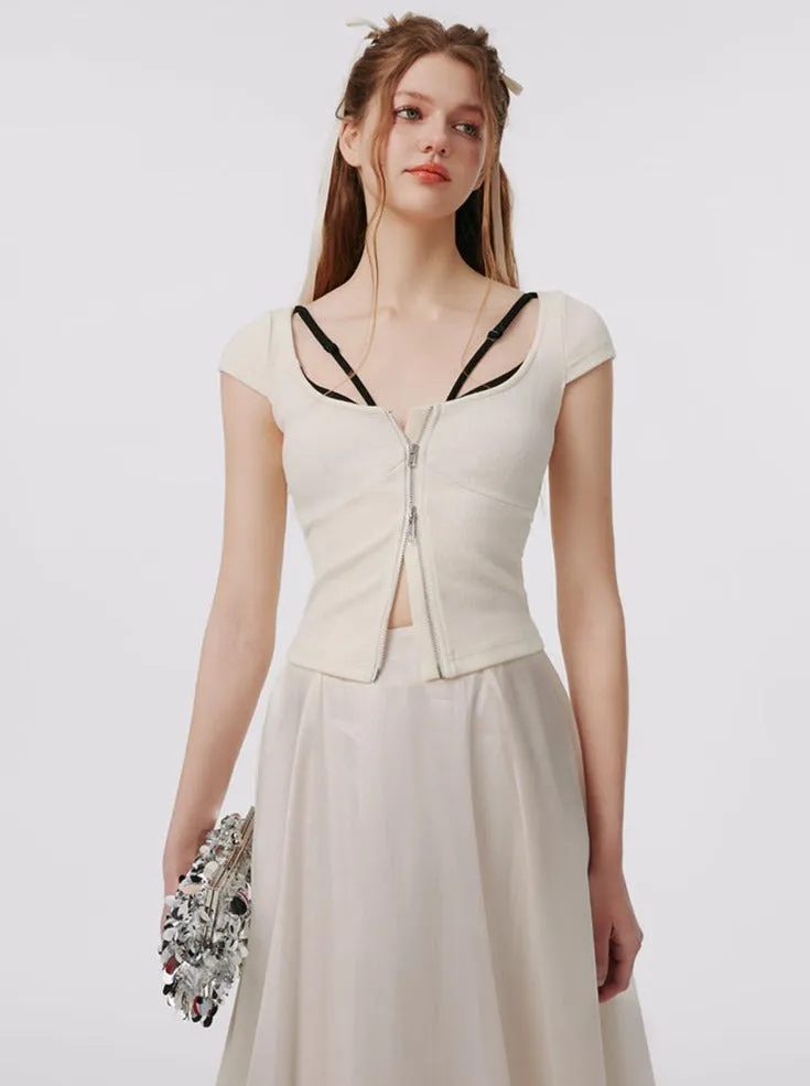 Two-piece Faux Contrast Slim Stitched Top