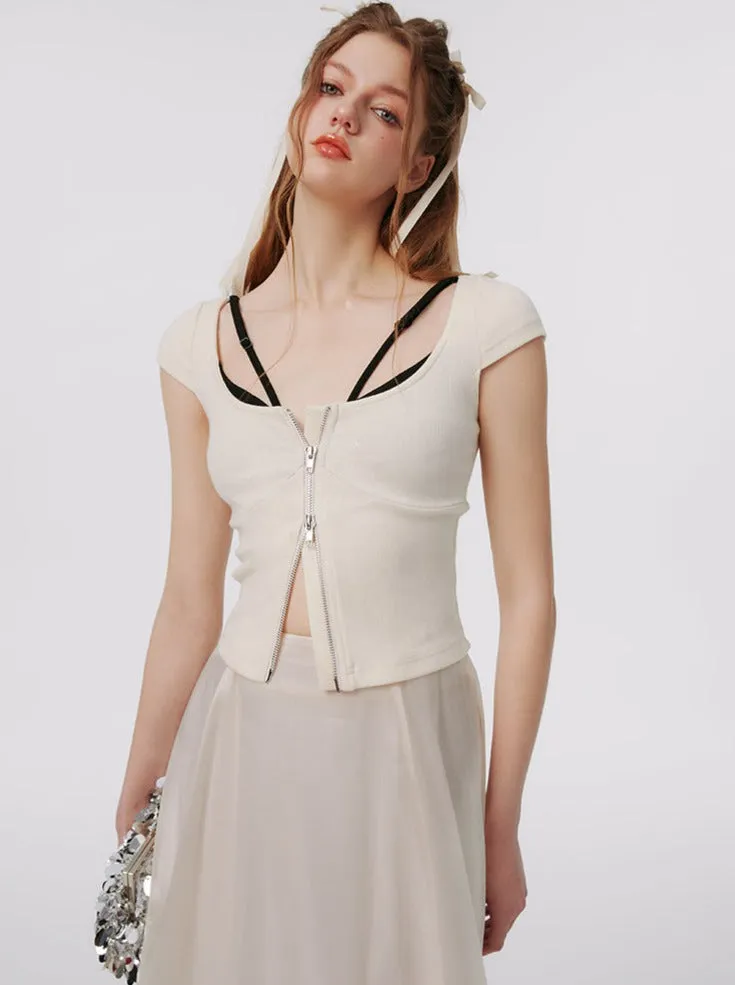 Two-piece Faux Contrast Slim Stitched Top